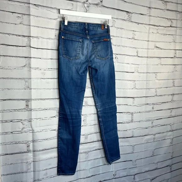 7 For All Mankind Blue Skinny Jeans 25x29 High-Rise Stretch Denim Distressed Y2K - Picture 11 of 16